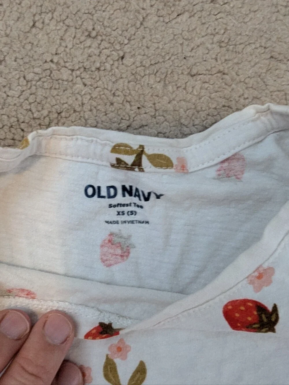 Old Navy White Tee with Red Strawberry Print
